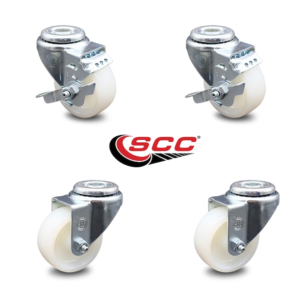 3 Inch Nylon Wheel Swivel Bolt Hole Caster Set with 2 Brake